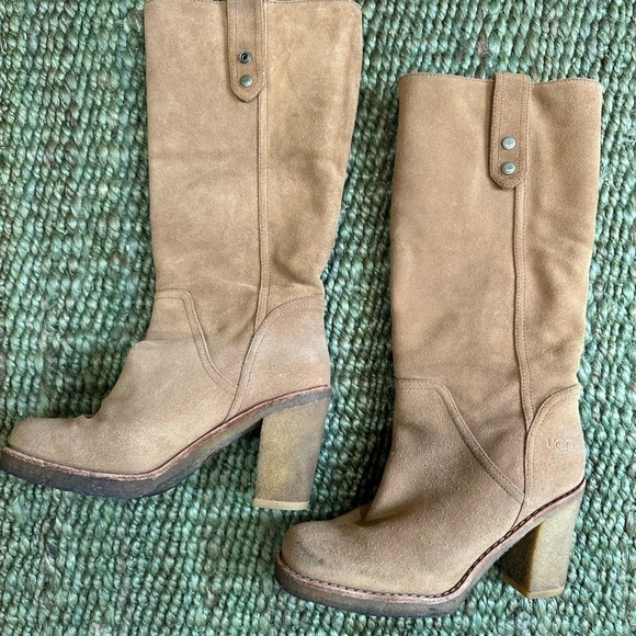 UGG Australia JOSIE Chestnut Convertible Cuff Suede High Heel Boots Size 6 - Picture 2 of 10